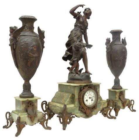 Appraisal: piece French figural mantel clock set early th c including