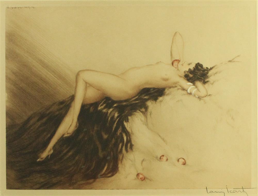 Appraisal: LOUIS ICART FRENCH - LOVE'S AWAKENING Etching and aquatint x