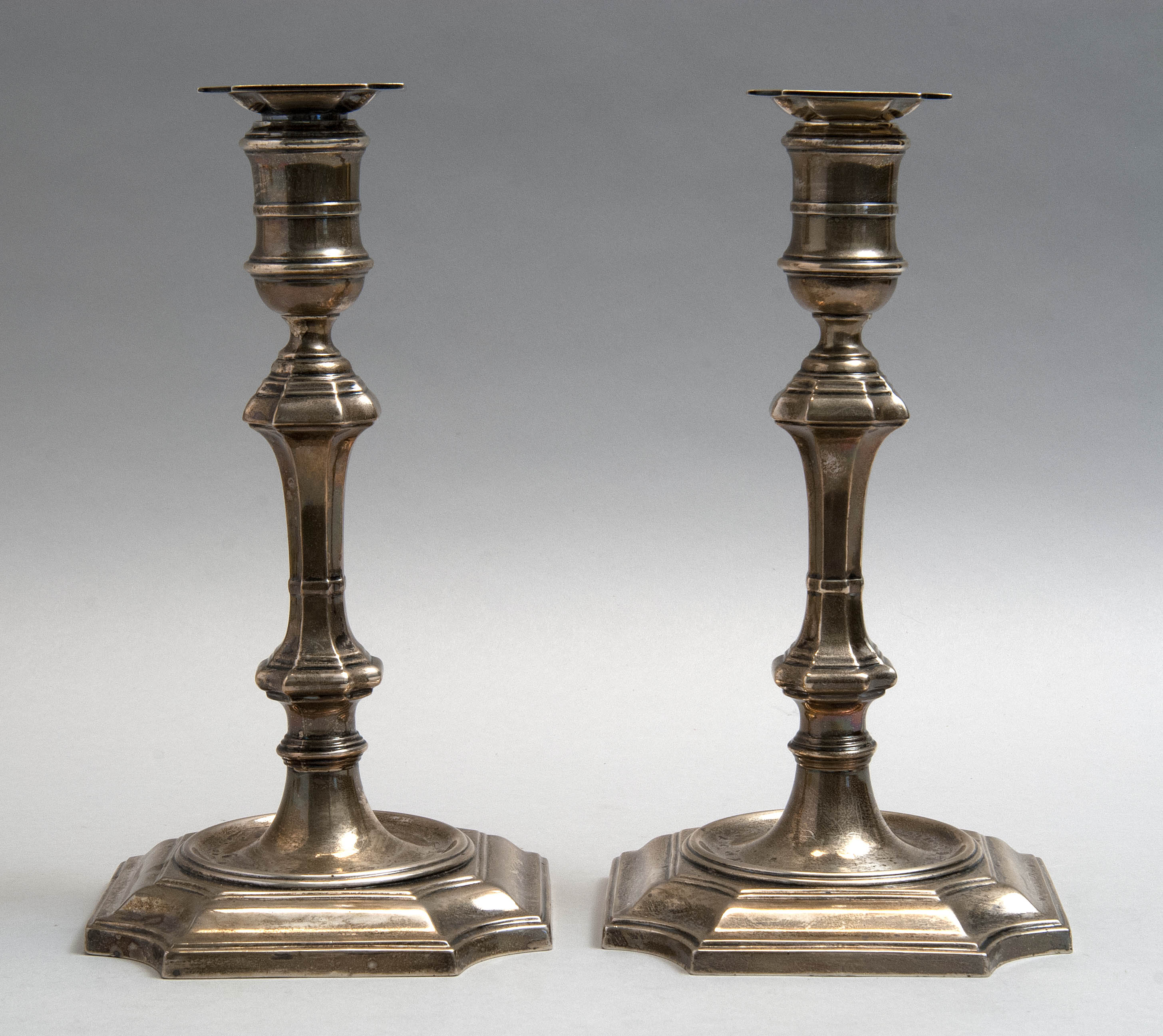 Appraisal: PAIR OF AMERICAN GEORGIAN-STYLE WEIGHTED STERLING SILVER CANDLESTICKS th CenturyEach