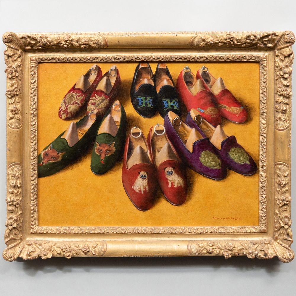 Appraisal: Henry Koehler - Needlepoint Slippers Oil on canvas signed 'Henry