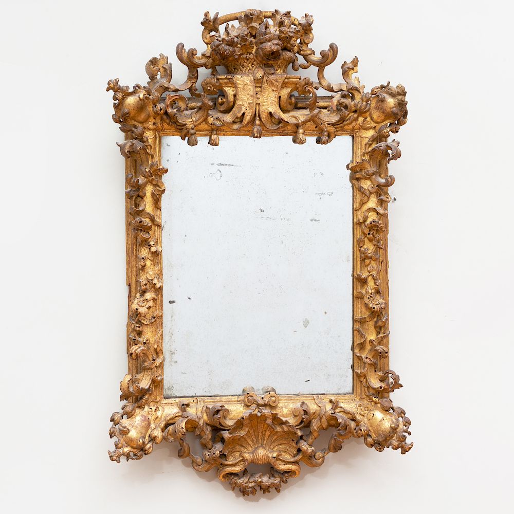 Appraisal: Small Northern Italian Rococo Giltwood Mirror The rectangular mirror plate