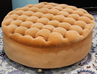 Appraisal: Mid Century velvet tufted orange pouf Mid Century velvet tufted