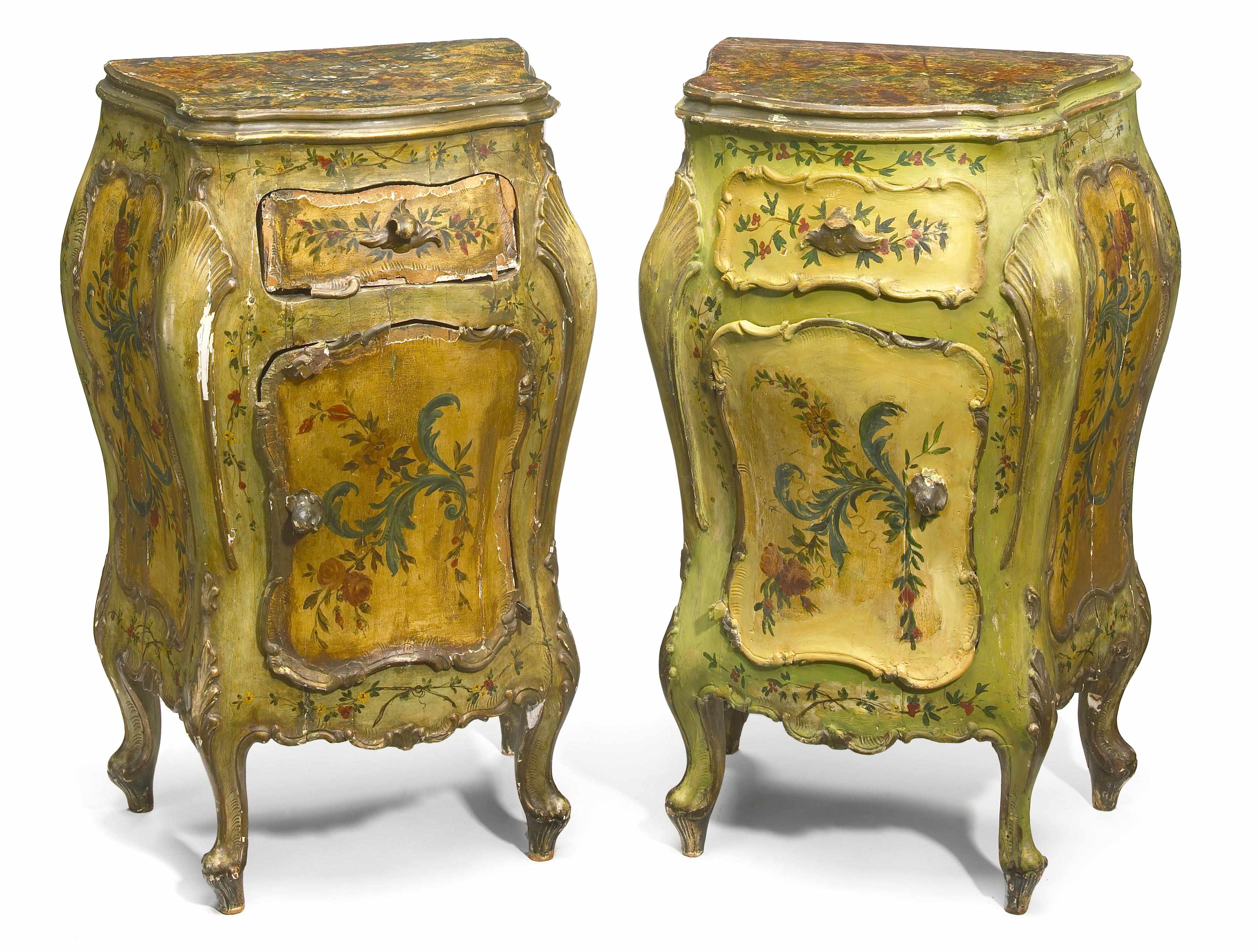 Appraisal: A pair of Italian Rococo style paint decorated commodini th