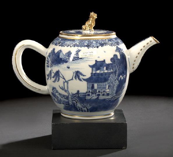 Appraisal: Chinese Export Blue and White Porcelain Teapot Qianlong Reign -