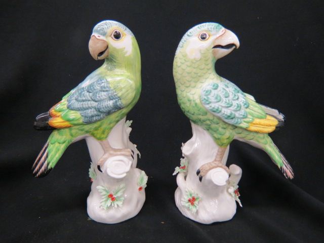 Appraisal: Pair of Mottahedeh Pottery Bird Figurines green parrots