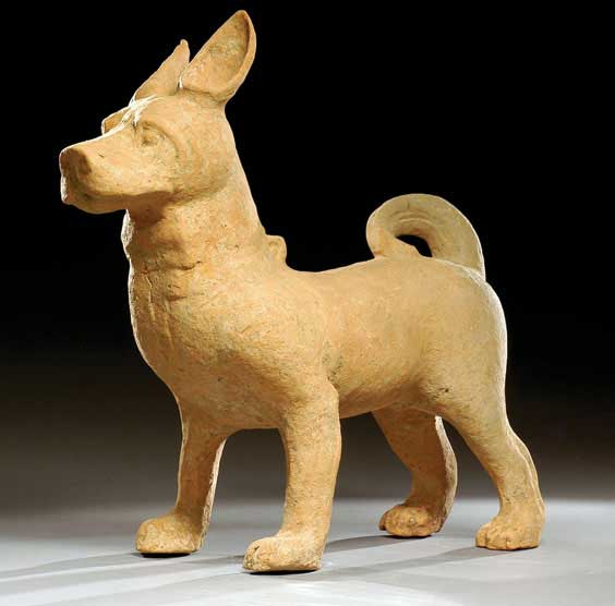 Appraisal: LARGE HAN POTTERY DOG Large and finely modeled Chinese Han