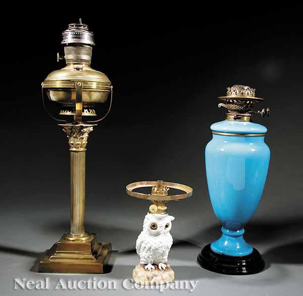 Appraisal: Three Antique Oil Lamps late th c including an English