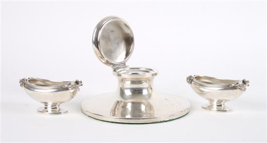 Appraisal: An English Silver Inkwell Diameter of first inches