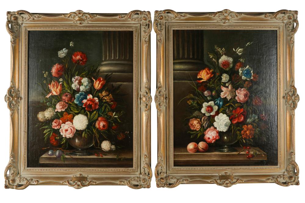 Appraisal: CONTINENTAL SCHOOL PAIR OF FLORAL STILL LIFESeach oil on canvas