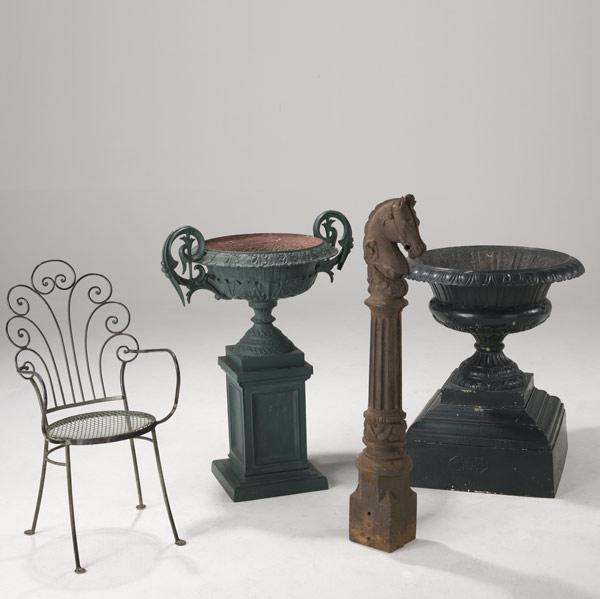 Appraisal: CAST IRON GARDEN ACCESSORIES Five pieces including a pair of