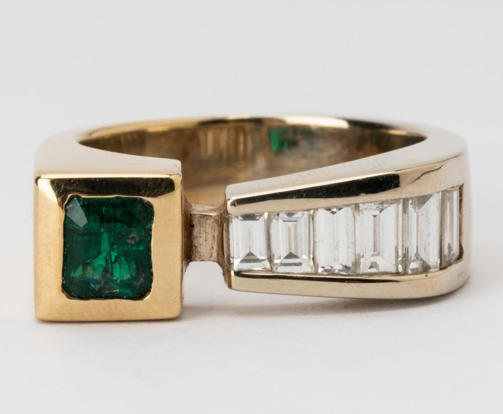 Appraisal: KARAT GOLD DIAMOND EMERALD RINGContaining one rectangular step-cut emerald weighing