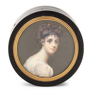 Appraisal: A Continental Gilt Metal Mounted and Portrait Miniature Inset Tortoiseshell