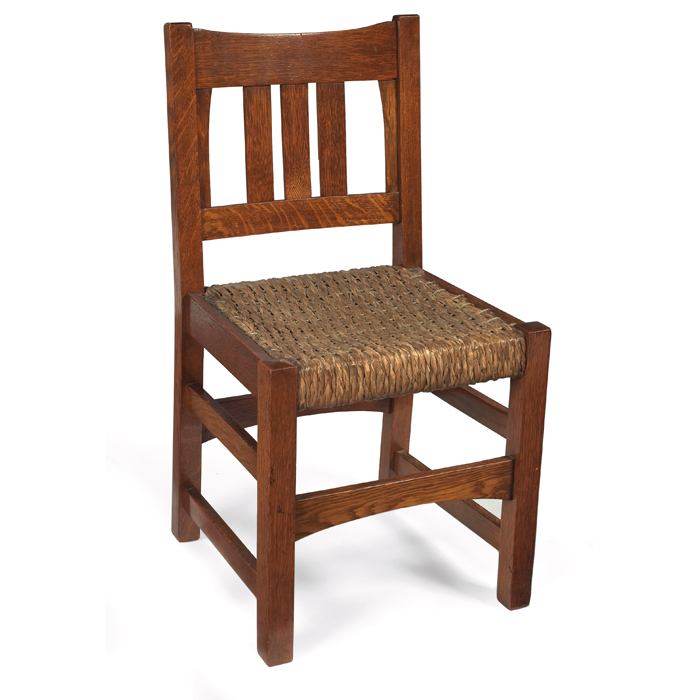 Appraisal: Early Gustav Stickley chair c three vertical slats at back