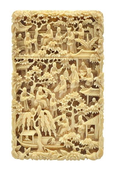 Appraisal: A CANTONESE CARVED IVORY CARD CASE LATE QING DYNASTY TH