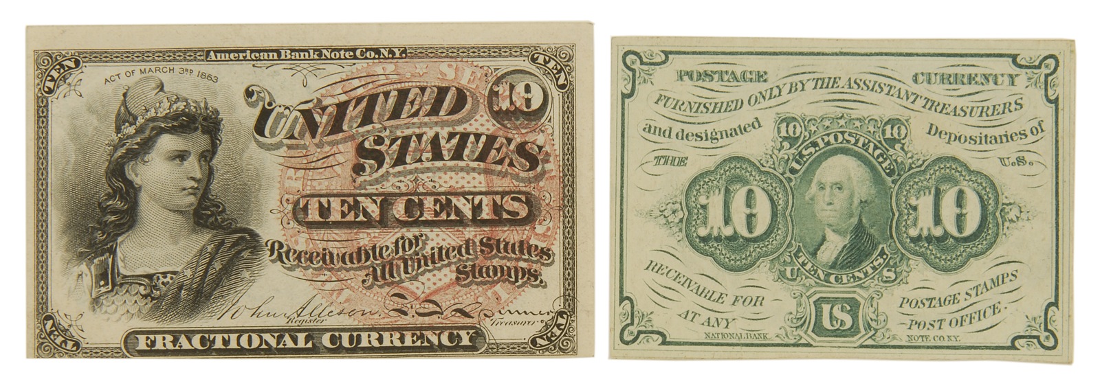 Appraisal: TWO -CENT U S FRACTIONAL CURRENCY NOTES One Liberty and