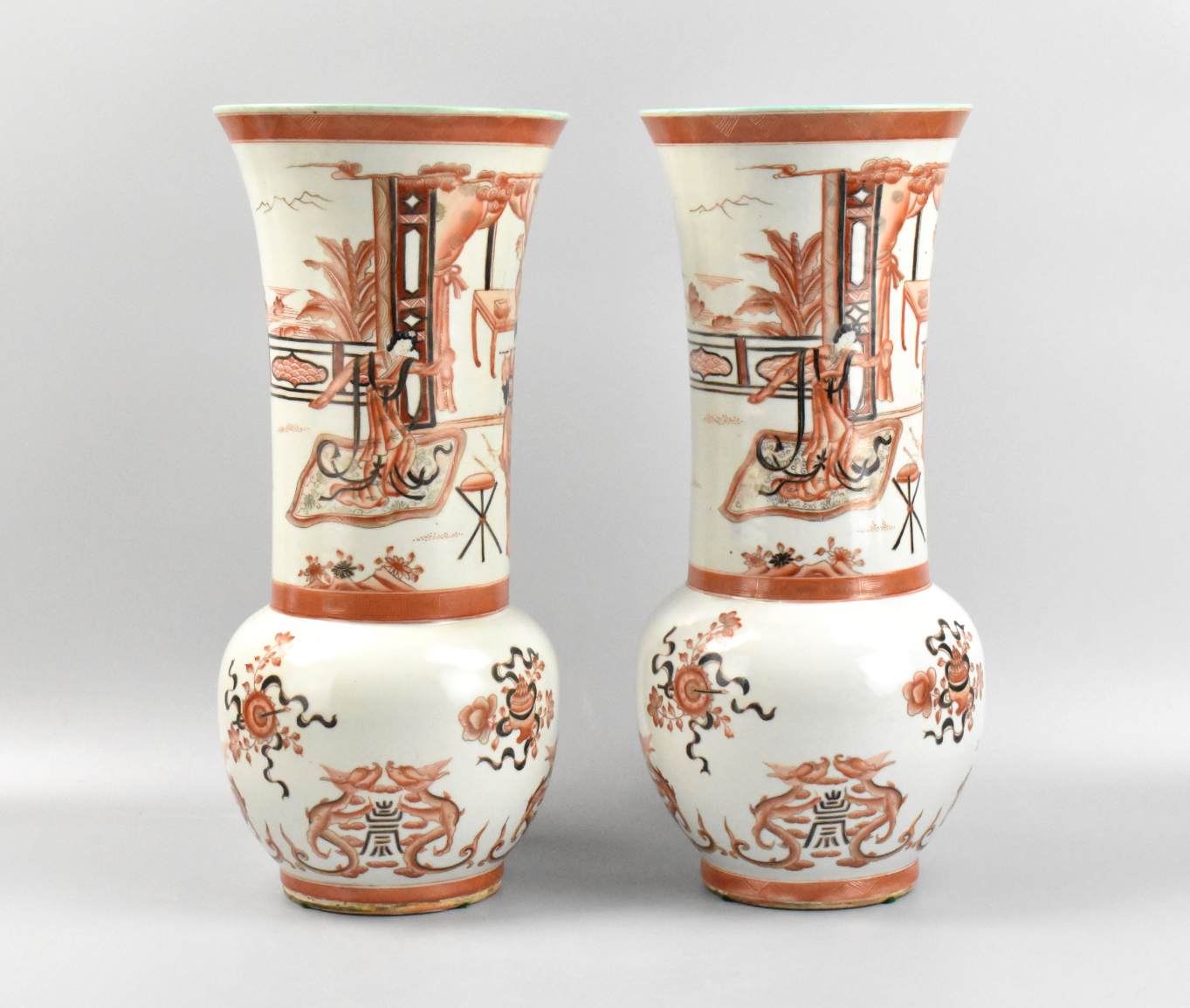 Appraisal: A pair of large Chinese gilt iron red Gu vases