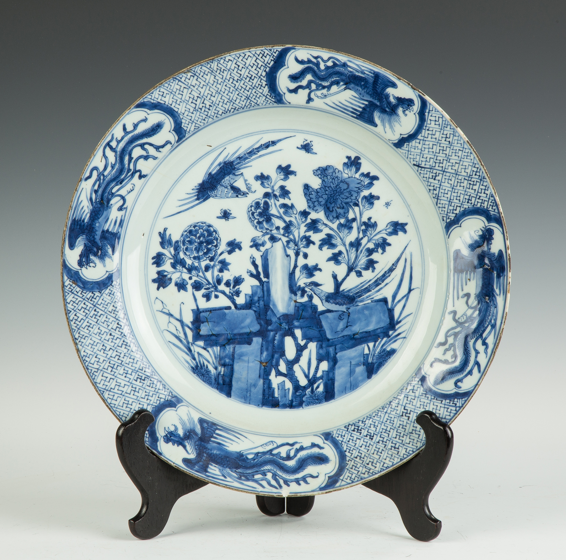 Appraisal: Hand Painted Porcelain Charger Decorated with birds and landscape