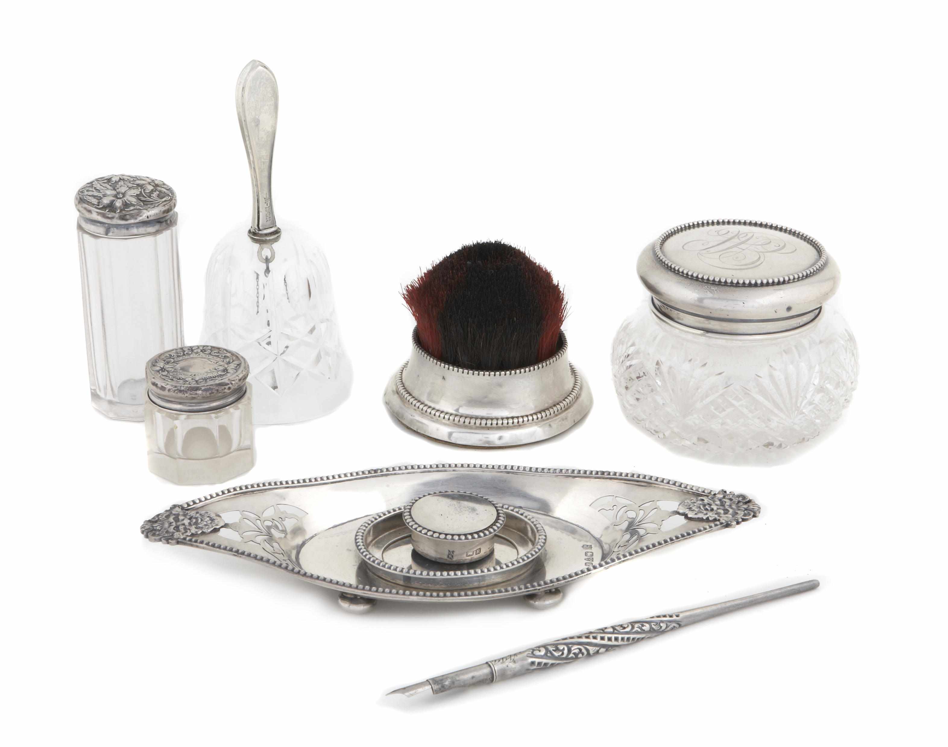 Appraisal: A group of silver mounted desk and dressing table items