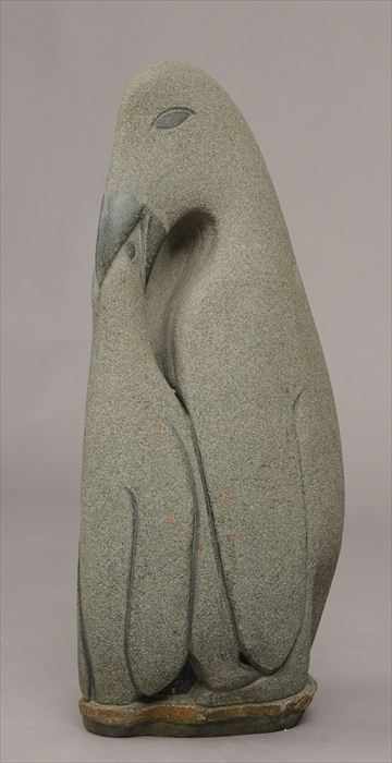 Appraisal: GEORGE PAPASHVILY - BIRD FEEDING CHICK Carved green granite x