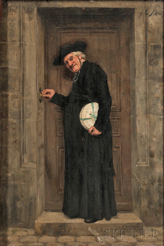 Appraisal: Jos Frappa French - Cleric at a Doorway Signed J