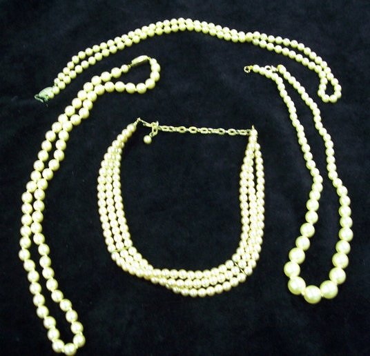 Appraisal: A three-row cultured pearl necklet and three single row necklets