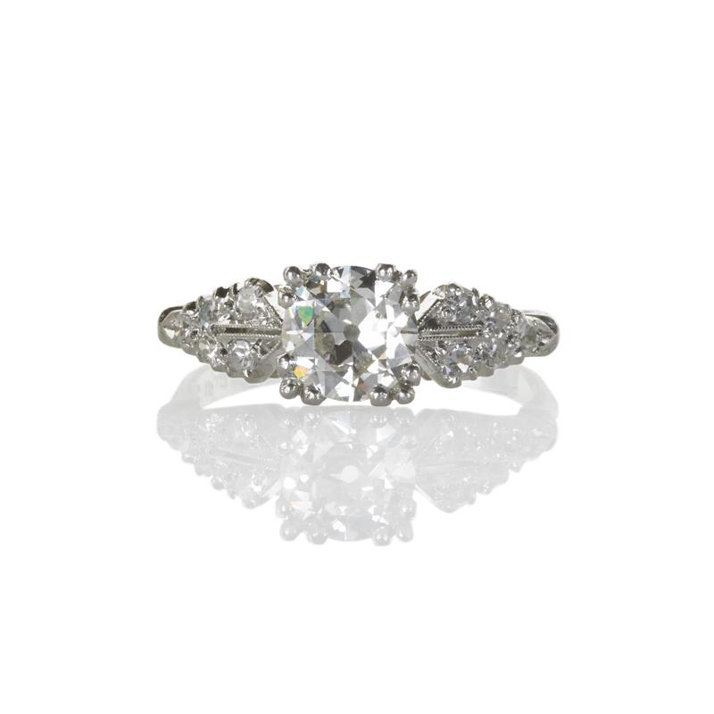 Appraisal: ART DECO DIAMOND PLATINUM ENGAGMENT RING Old European cut diamond