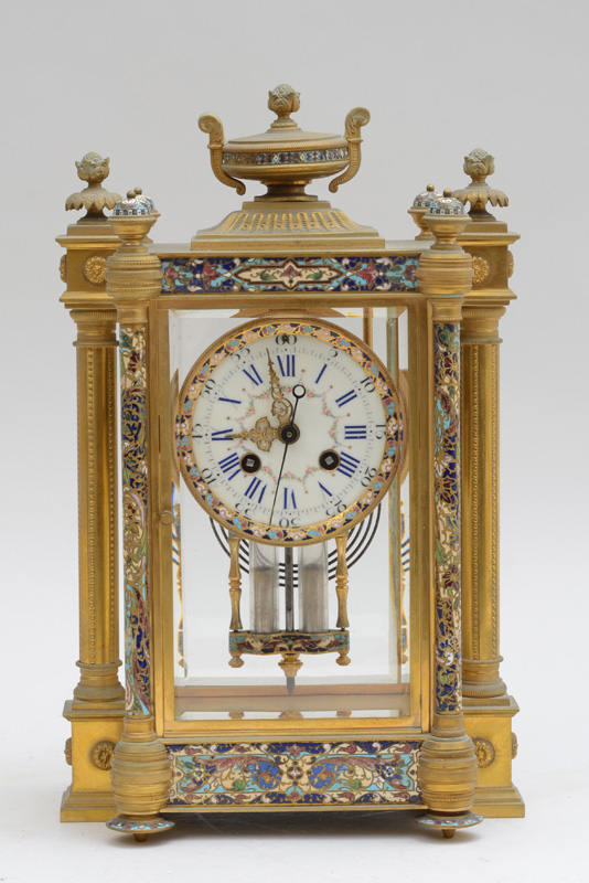 Appraisal: LOUIS XVI STYLE GILT-BRONZE AND ENAMEL CHAMPLEV CLOCK The in