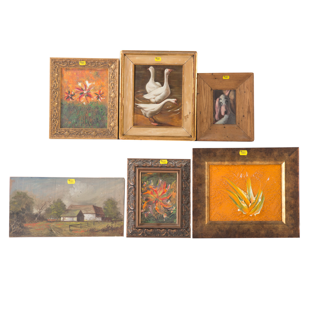 Appraisal: Six assorted unsigned oils on masonite Most probably by Carol