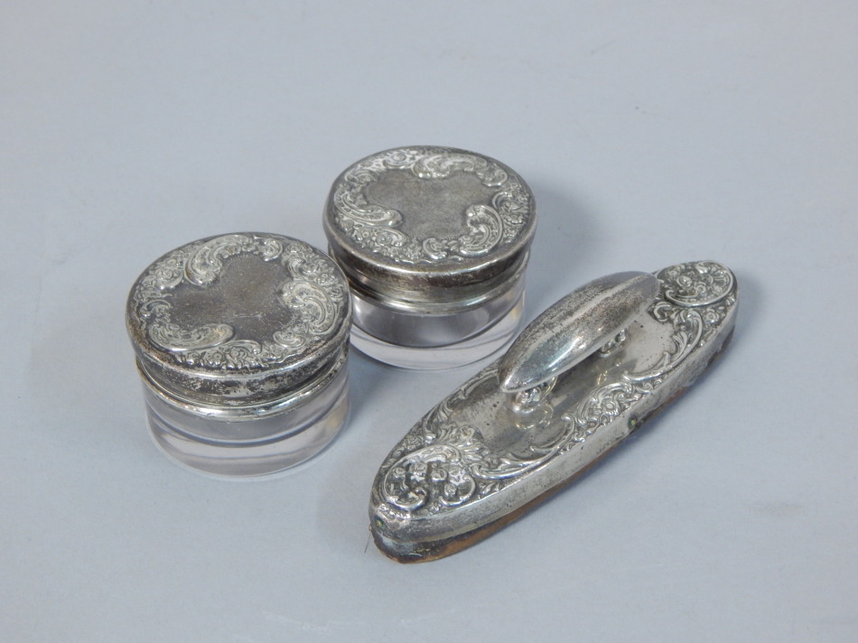 Appraisal: Three items of silver and glass to include two jars