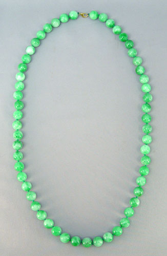 Appraisal: JADE BEAD NECKLACE W K GOLD CLASP '' long mm