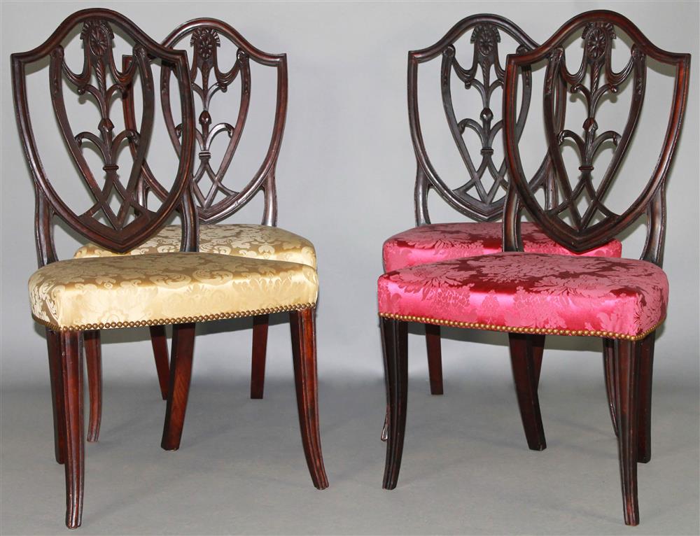 Appraisal: SET OF FOUR FEDERAL CARVED MAHOGANY SHIELD-BACK SIDE CHAIRS PROBABLY