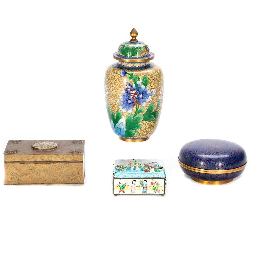 Appraisal: Chinese Cloisonne Covered Jar and Box Cloisonne ginger jar round