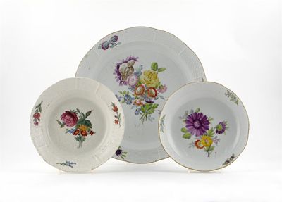 Appraisal: Three Russian porcelain plates or dishes with osier moulded rims