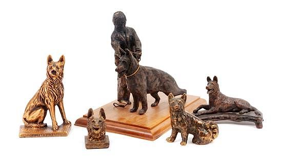 Appraisal: A Group of Five Bronze and Metal German Shepherds Height