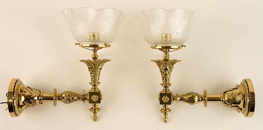 Appraisal: PAIR VICTORIAN STYLE BRASS ONE LIGHT WALL SCONCES A pair