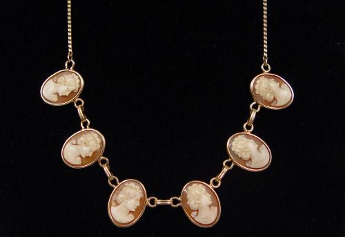 Appraisal: CAMEO NECKLACE Six K yellow gold frames each contain six