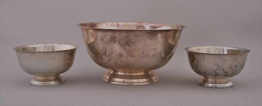 Appraisal: INTERNATIONAL UNEMBELLISHED SILVER REVERE BOWL AND A PAIR OF GORHAM