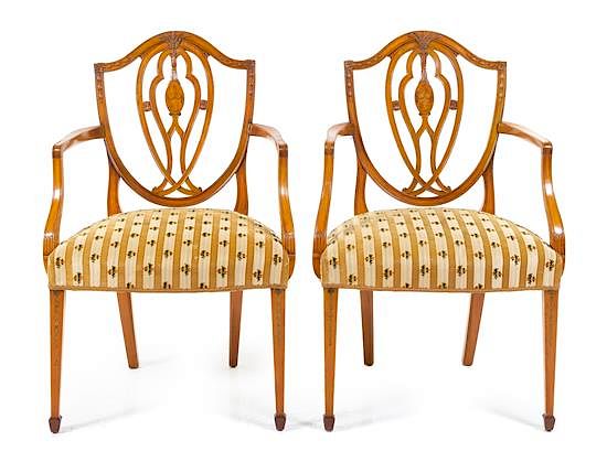 Appraisal: A Pair of George III Mahogany and Marquetry Armchairs Height