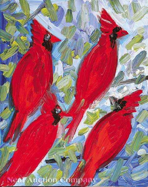 Appraisal: Hunt Slonem American Louisiana b Cardinals Louisiana oil on canvas