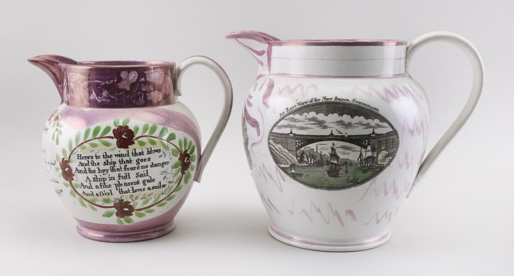 Appraisal: TWO SUNDERLAND PINK LUSTREWARE JUGS ENGLAND TH CENTURYTWO SUNDERLAND PINK