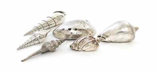 Appraisal: Six Italian Silver Mounted Shells Buccellati of various species and