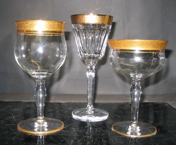 Appraisal: SEVENTEEN GOLD EMBOSSED CRYSTAL GOBLETS Including a set of wine