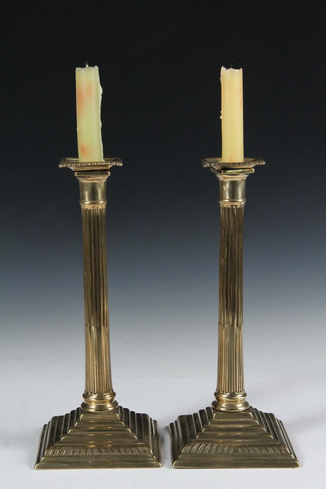 Appraisal: PAIR TH C BRASS CANDLESTICKS - English George III Column