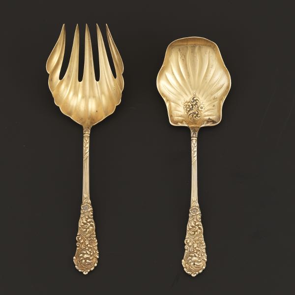 Appraisal: REED BARTON STERLING GOLD WASHED SERVING FORK AND SPOON TRAJAN