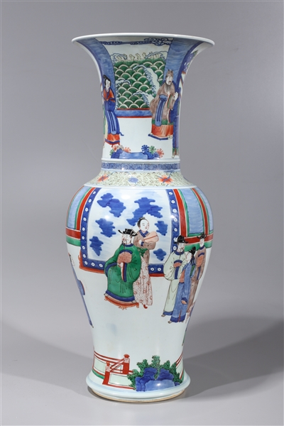 Appraisal: Tall Chinese Kangxi style enameled porcelain vase with numerous figures