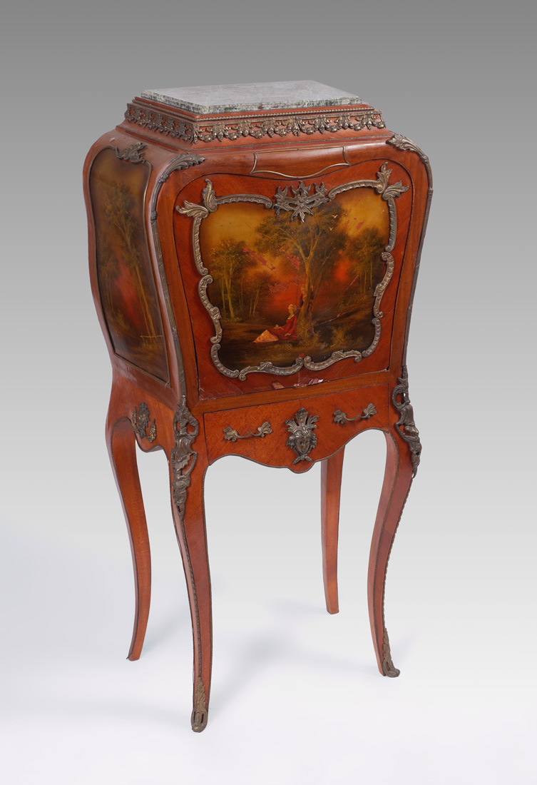 Appraisal: LOUIS XV STYLE PAINT DECORATED ABBATANT Marble top swelled sides