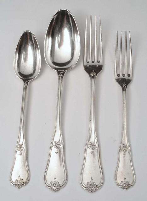 Appraisal: A COMPOSITE CANTEEN OF CONTINENTAL SILVER CUTLERY probably Belgian each