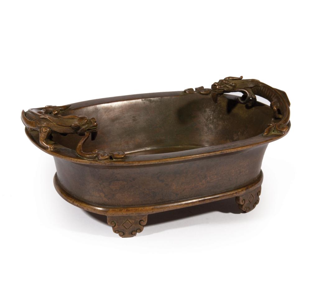 Appraisal: Chinese Bronze Brush Washer oval body with flat rim surmounted