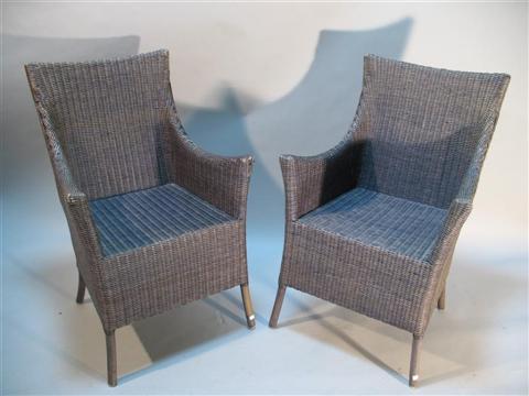 Appraisal: PAIR BLUE PAINTED WICKER ARM CHAIRS Made in the Phillipines