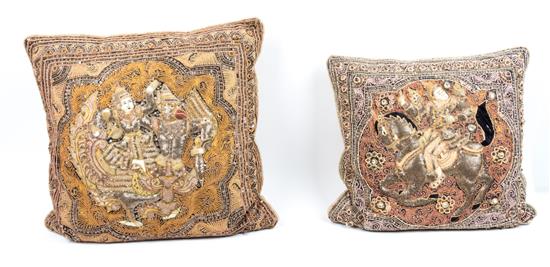 Appraisal: Sale Lot A Pair of Indian Embroidered Pillows with sequined